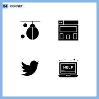 4 ícones criativos, sinais e símbolos modernos de layout de socos no twitter para laptop, elementos de design de vetores editáveis