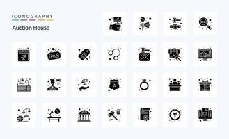 Pacote de ícones de glifos sólidos de 25 leilões vetor