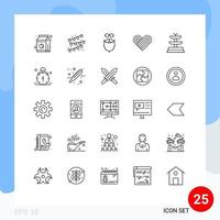 pacote de linha vetorial editável de 25 linhas simples de fonte de alarme hipster coração dos namorados elementos de design vetorial editáveis vetor