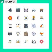 conjunto de cores planas de interface móvel de 25 pictogramas de bangladesh cart carrinho de filme projetor de elementos de design de vetores editáveis