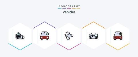 veículos 25 pacote de ícones de linha preenchida, incluindo importante. furgão. veículos. período de férias. combinação vetor