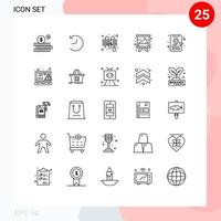 conjunto de pictogramas de 25 linhas simples de localização pin book táxi teclado universidade educação elementos de design de vetores editáveis
