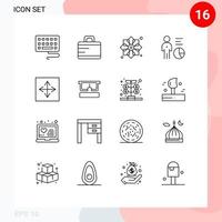 conjunto de esboço de interface móvel de 16 pictogramas de elementos de design vetorial editáveis de eficiência de pessoa de tecido angular de seta vetor