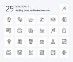 pacote de ícones de 25 linhas de finanças bancárias e economia de mercado, incluindo cofre. economia. moeda. cofrinho. financeiro vetor