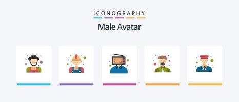 avatar masculino flat 5 icon pack incluindo avatar. professor. contente. mestre. marketing. design de ícones criativos vetor