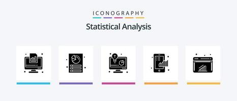 pacote de ícones de glifo 5 de análise estatística, incluindo estatística. finança. relatório. gráfico. Solução de negócios. design de ícones criativos vetor