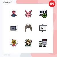 9 interface do usuário pacote de cores planas de linha cheia de sinais e símbolos modernos de interface do usuário hipster adicionar elementos de design de vetores editáveis de hardware de câmera