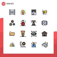 16 interface do usuário pacote de linhas preenchidas com cores planas de sinais e símbolos modernos de distintivo de áudio escolar reproduz elementos de design de vetores criativos divertidos e editáveis