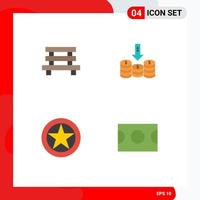 pacote de ícones planos de 4 símbolos universais de elementos de design de vetores editáveis de insígnias de dinheiro de jardim de seta de banco