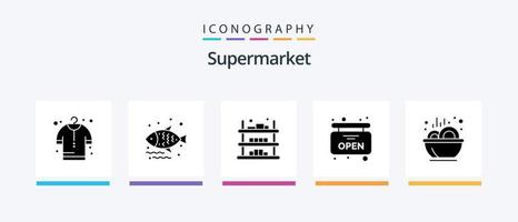 pacote de ícones de glifo 5 de supermercado, incluindo sopa. tigela. comércio. supermercado. placa. design de ícones criativos vetor