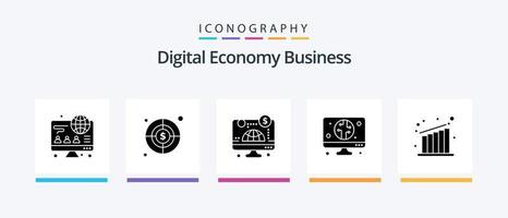pacote de ícones de glyph 5 de negócios de economia digital, incluindo . gráfico. o negócio. crescimento. economia. design de ícones criativos vetor