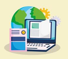 educação online, estudo de certificado mundial de laptop ebook vetor