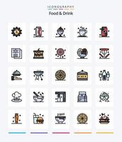 comida criativa e bebida pacote de ícones cheios de 25 linhas, como comida. beber. Comida. . verão vetor
