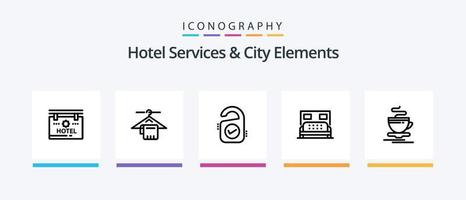 serviços de hotel e pacote de ícones da linha 5 dos elementos da cidade, incluindo não. porteiro. o sinal . hotel. esporte. design de ícones criativos vetor