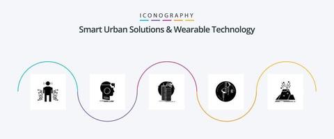 soluções urbanas inteligentes e pacote de ícones de glyph 5 de tecnologia vestível, incluindo orelha. corporação. realidade. satélite. cidade inteligente vetor
