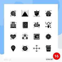 conjunto de pictogramas de 16 glifos sólidos simples de negócios adicionam elementos de design de vetores editáveis da temporada de ovos de bolota