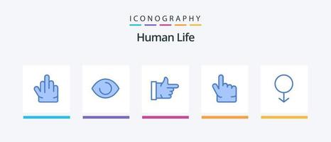 pacote de ícones azul humano 5, incluindo . cara. afirmativo. macho. mão. design de ícones criativos vetor