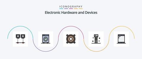 linha de dispositivos cheia de pacote de ícones de 5 planos, incluindo tecnologia. lanterna. equipamento. eletrônicos. alto falante vetor