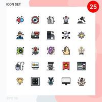 25 interface do usuário linha cheia pacote de cores planas de sinais e símbolos modernos de política de campanha clip torre construindo elementos de design de vetores editáveis