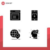 4 interface do usuário pacote de glifos sólidos de sinais e símbolos modernos de comunicação dados do usuário do aplicativo móvel terra elementos de design vetorial editáveis vetor