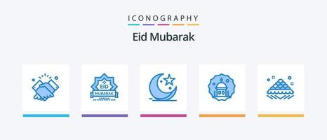 pacote de ícones eid mubarak azul 5 incluindo muçulmano. mesquita. Estrela. muçulmanos. Estrela. design de ícones criativos vetor
