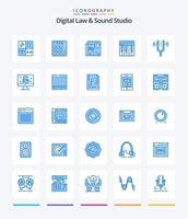 lei digital criativa e estúdio de som 25 pacote de ícones azuis, como teclado. controlador. viver. Arquivo. restrição vetor