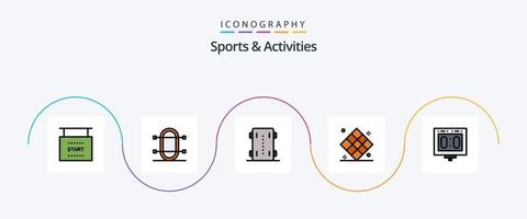 linha de esportes e atividades preenchida com 5 ícones planos, incluindo jogo. xadrez. esporte. atletismo. patins de rodas vetor