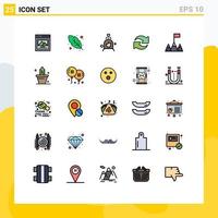 25 interface do usuário linha cheia pacote de cores planas de sinais e símbolos modernos da natureza montanhas lavam bandeira giram elementos de design de vetores editáveis