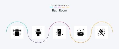 pacote de ícones de glyph 5 de banheiro, incluindo . banho. sala. escova de dente vetor