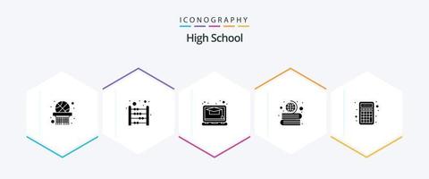 pacote de ícones de 25 glifos do ensino médio, incluindo educação. calculadora. on-line. contabilidade. geografia vetor