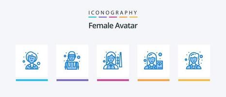 pacote de ícones de avatar feminino azul 5, incluindo matemático. escritor. jogador. professora. fêmea. design de ícones criativos vetor