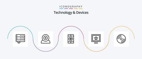 Dispositivos linha 5 pacote de ícones incluindo disco. televisão. celular. estrelas. telefone vetor