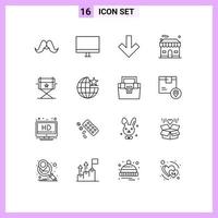 16 símbolos de sinais de contorno universal da cadeira, loja de ferragens reais, elementos de design vetorial editáveis vetor