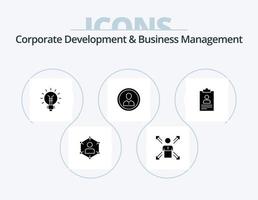 desenvolvimento corporativo e gerenciamento de negócios glifo icon pack 5 design de ícone. idéia. lâmpada. carreira. lâmpada elétrica. pessoa vetor