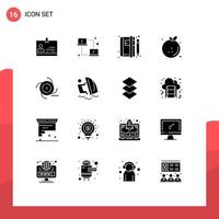 conjunto de glifos sólidos de interface móvel de 16 pictogramas de bloco de notas de comida laranja notícias de dieta elementos de design de vetores editáveis