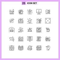 conjunto de 25 sinais de símbolos de ícones de interface do usuário modernos para decisão de cérebro de engrenagem pc dispositivo elementos de design de vetores editáveis