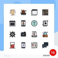 pacote de 16 sinais e símbolos de linhas preenchidas de cores planas modernas para mídia impressa na web, como pacote de basquete de calendário de programação mac elementos de design de vetor criativo editável