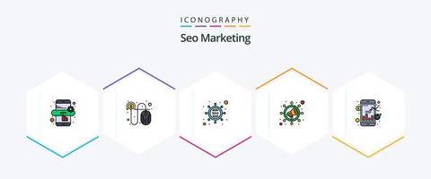 pacote de ícones de 25 linhas preenchidas de marketing de seo, incluindo . estoque. seo. mercado. viral vetor