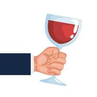 mão levantando ícone de bebida do copo de vinho de cristal vetor