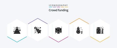 pacote de ícones de 25 glifos de crowdfunding, incluindo dinheiro. moeda. imac. dinheiro. finança vetor