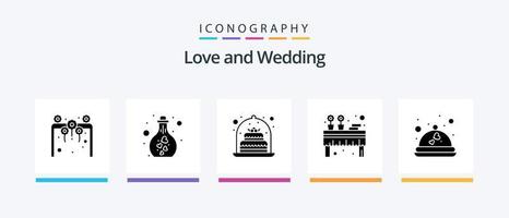 pacote de ícones de glifo 5 de casamento, incluindo evento. decoração. pesquisa. banquete. presente. design de ícones criativos vetor