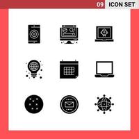 conjunto de 9 sinais de símbolos de ícones de interface do usuário modernos para nomeação aplicativo de luz globo ideia elementos de design de vetores editáveis