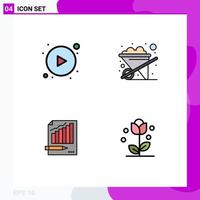 conjunto de cores planas de linha preenchida de interface móvel de 4 pictogramas de setas gráficos de estatísticas de construção de negócios editáveis elementos de design vetorial vetor