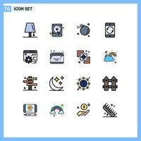 pacote de interface do usuário de 16 linhas básicas preenchidas de cores planas de elementos de design de vetores criativos editáveis de ciência de celular de bomba de dispositivo móvel