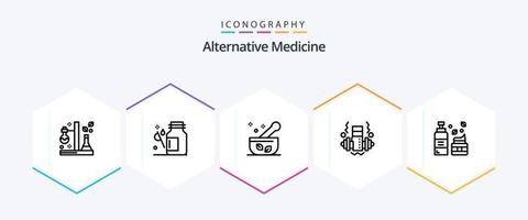 pacote de ícones de 25 linhas de medicina alternativa, incluindo cosméticos. academia. médico. haltere. medicina vetor