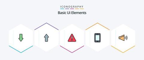 elementos básicos da interface do usuário 25 pacote de ícones de linha preenchida, incluindo alto-falante. ligar. alerta. telefone. célula vetor