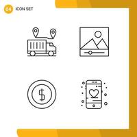 pacote de 4 sinais e símbolos modernos de cores planas de linha preenchida para mídia impressa na web, como elementos de design vetorial editáveis de dinheiro de mídia de confiança de moeda de entrega vetor
