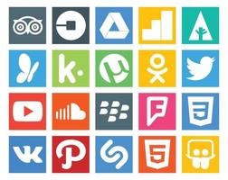 20 pacotes de ícones de mídia social, incluindo som, vídeo, msn, youtube, twitter vetor