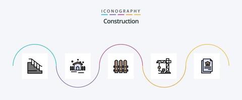 linha de construção preenchida com 5 ícones planos, incluindo . documento. construção. Arquivo. construção vetor