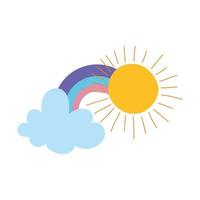 ícone isolado arco-íris nuvem sol brilhante clima desenho animado vetor